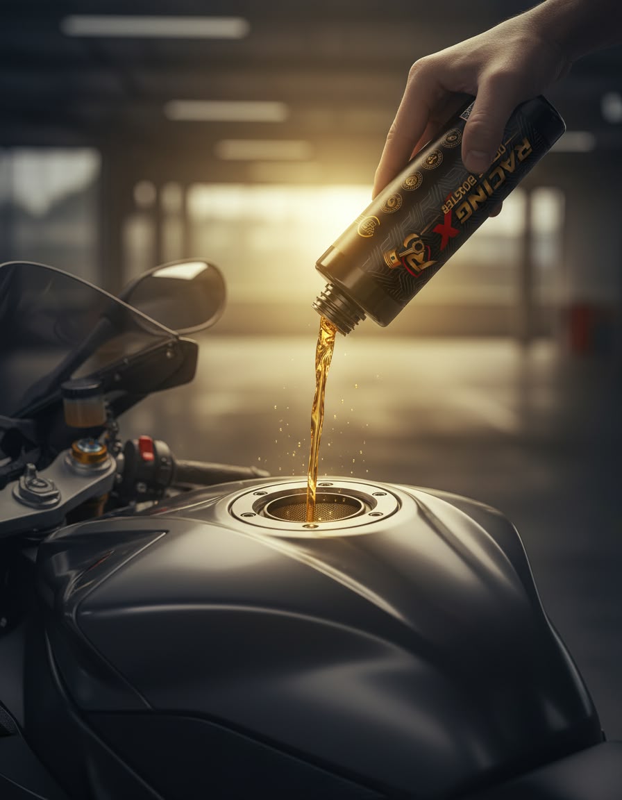 Racing X dituangkan ke tangki motor